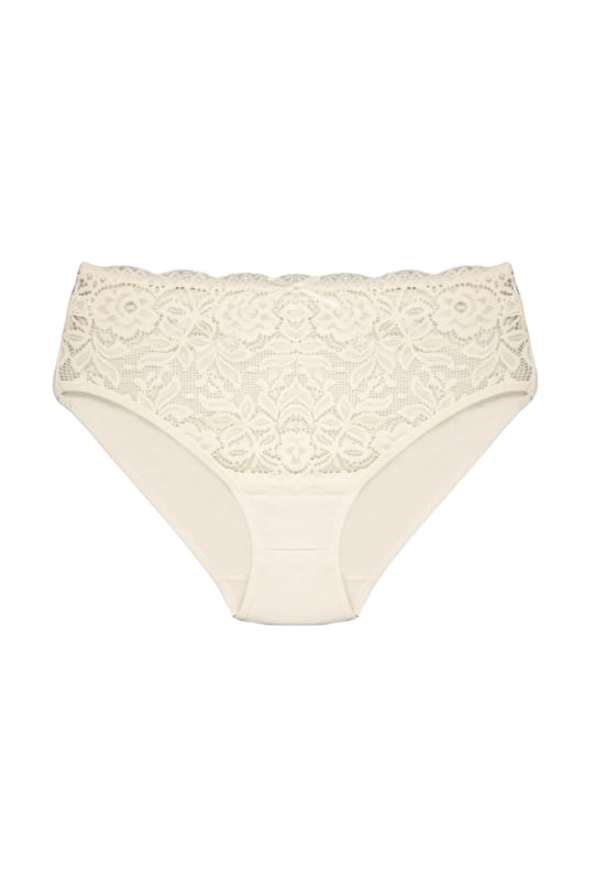 HNX UNDERWEAR Dantelli Yüksek Bel Büyük Beden Bato Kadın Külot Ekru XXL hnxNM3056