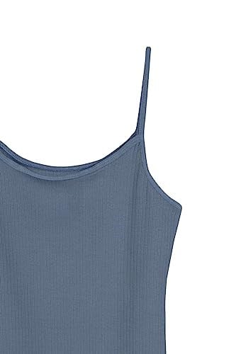 HNX UNDERWEAR Pamuklu Fitilli Dokulu İnce Askılı Kadın Atlet (Denim, M)