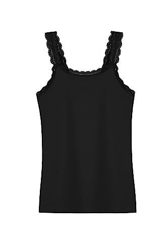 HNX UNDERWEAR Pamuklu Yaka ve Askı Dantel Detaylı İnce Askılı Kadın Atlet (Siyah, XL)