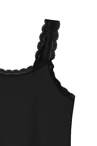 HNX UNDERWEAR Pamuklu Yaka ve Askı Dantel Detaylı İnce Askılı Kadın Atlet (Siyah, XL)