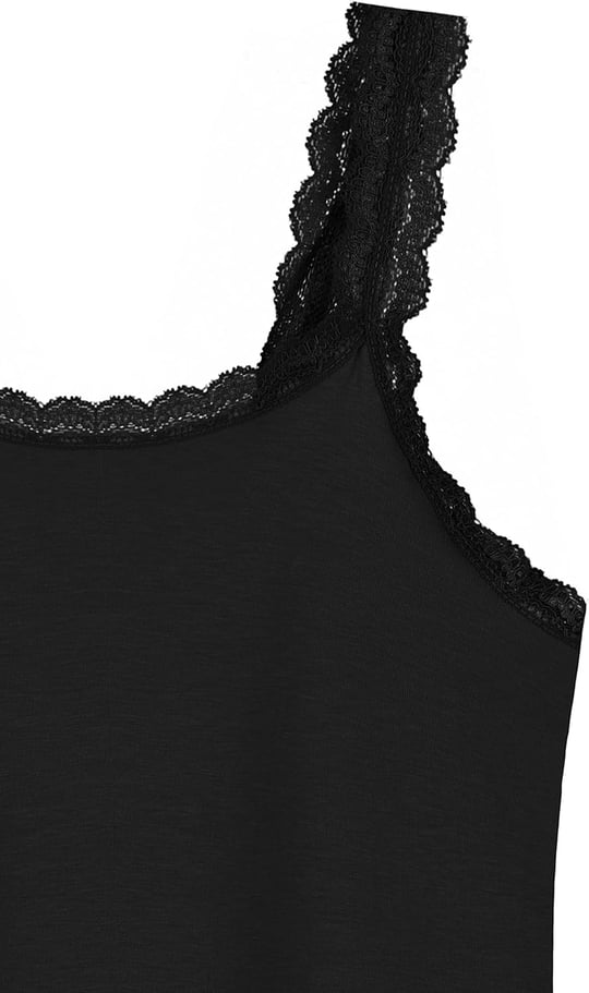 HNX UNDERWEAR Pamuklu Yaka ve Askı Dantel Detaylı İnce Askılı Kadın Atlet (Siyah, XL)