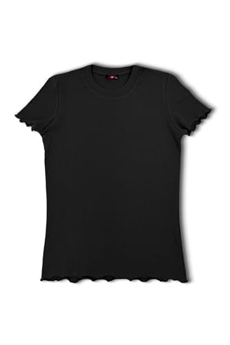 HNX UNDERWEAR Siyah Pamuklu Fitilli Kısa Kollu Tişört ve Şort Kadın Pijama Takımı Siyah 2XL hnxNM8370