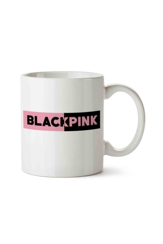 HobiShop(5663) Black Pink Logo Porselen Kupa Bardak Beyaz