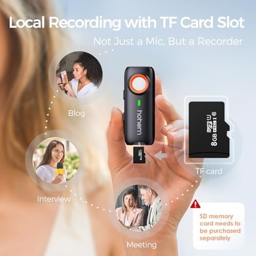 hohem Mic-01 Kablosuz Yaka Mikrofonu, Anında Eşleştirme, DSP Gürültü Engelleme, 20 Saat Pil Ömrü, PC Android Kamera Gimbal için Mini Mikrofon, Video Kaydı/Röportaj, 2 TX+1 RX+Şarj Kutusu