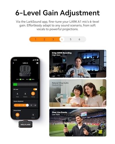 Hollyland LARK A1 Kablosuz Mini Mikrofon, iPhone 15/16 ve Android için, 48 kHz/24 bit, 3 Seviyeli Akıllı Gürültü Engelleyici, YouTube, Podcast, Vlog için Mikrofon (Siyah, 2TX + USB-C RX + Şarj Kılıfı)
