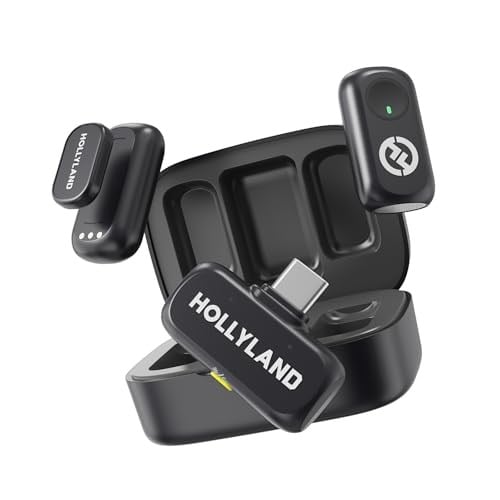 Hollyland LARK A1 Kablosuz Mini Mikrofon, iPhone 15/16 ve Android için, 48 kHz/24 bit, 3 Seviyeli Akıllı Gürültü Engelleyici, YouTube, Podcast, Vlog için Mikrofon (Siyah, 2TX + USB-C RX + Şarj Kılıfı)