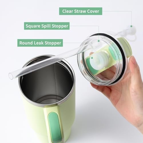 HOMDSG Silikon Dökülme Durdurucu 3lü Set, Stanley Cup 1.0 40 oz/30 oz, Bardak Aksesuarları, 2 Hasır Kapak Kapağı, 2 Kare Dökülme Durdurucu ve 2 Yuvarlak Sızıntı Durdurucu Dahil