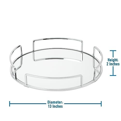 Home Details Aynalı Makyaj Tepsisi | Boyutlar: 33 cm U x 33 cm G x 5 cm Y | Cam Taban | Kozmetik için Harika | Takı | Tuvalet Malzemeleri | Organizasyon | Krom