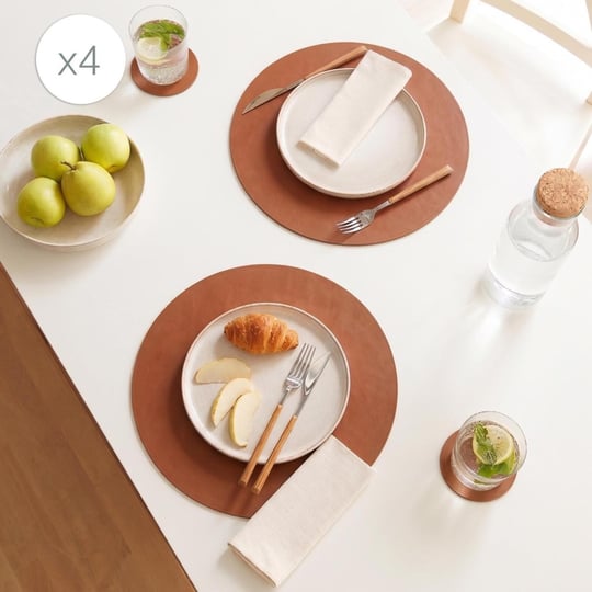Home Wave 4'lü Taba/gri Renk Suni Deri Amerikan Servis Ø 36 Cm