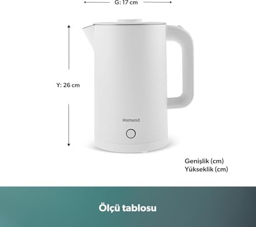 Homend Heatrow Cooltouch 1618H Paslanmaz Çelik El Yakmaz Gövdeli Su Isıtıcısı Beyaz
