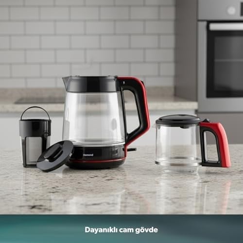 Homend Infinity XL 1764H Cam Çay Makinesi Siyah Kırmızı