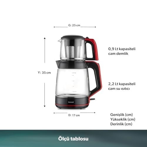 Homend Infinity XL 1764H Cam Çay Makinesi Siyah Kırmızı