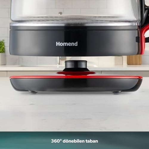 Homend Infinity XL 1764H Cam Çay Makinesi Siyah Kırmızı