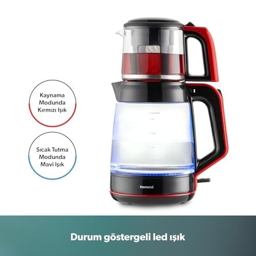 Homend Infinity XL 1764H Cam Çay Makinesi Siyah Kırmızı