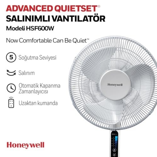HONEYWELL Advanced QuietSet HSF600 Ayaklı Vantilatör, 5 HIz Ayarı, Zamanlayıcı Fonksiyonu, 70 Derece Salınım, Yükseklik, Uzaktan Kumandalı - Beyaz