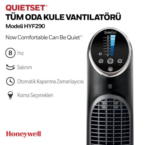 HONEYWELL QuietSet Tower HYF290, 8 Hız Ayarı, 80 Derece Salınım, Zamanlayıcı Fonksiyonu, Uzaktan Kumanda, Kısma Seçenekleri
