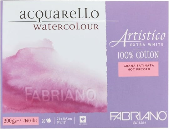 Honsell 302330 - Fabriano Artistico Acquarello sulu boya, yüksek kaliteli sanatçı - sulu boya kartonu, ekstra beyaz, saten sıcak preslenmiş, yakl. 23 x 30,5 cm, 20 yaprak 300 g/m²