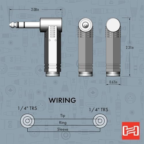 Hosa 1/4 inç TRS (F) - 1/4 inç TRS (M) Sağ Açılı Çevirici (GPP-273) - Seçenekler: Açılı 6,35 mm TRS - 6,35 mm TRS...