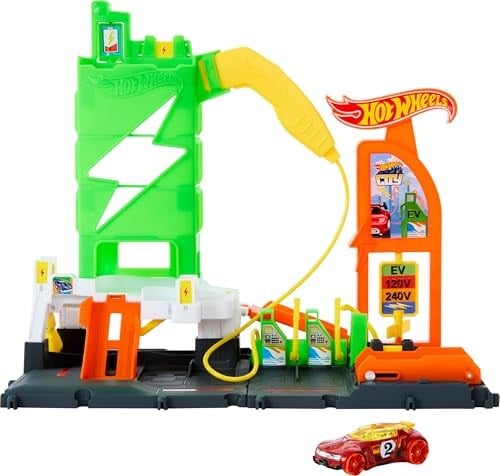 Hot Wheels Elektrikli Araç Şarj İstasyonu Oyun Seti Hot Wheels Elektrikli Araç Şarj İstasyonu ve 1:64 ölçekli oyuncak araba HTN79