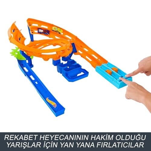 Hot Wheels İkili Yarış ve Akrobasi Pisti Hot Wheels İkili Yarış ve Akrobasi Pisti, 2 adet 1:64 ölçekli oyuncak araba, kolayca saklanabilir HTK17