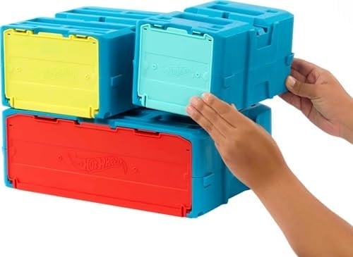 Hot Wheels Track Builder Alev Temalı Akrobasi Seti ve 1 adet araba, birleştirilebilir oyuncak saklama kutusunda 16 adet pist oluşturma ve akrobasi parçası, HMC04