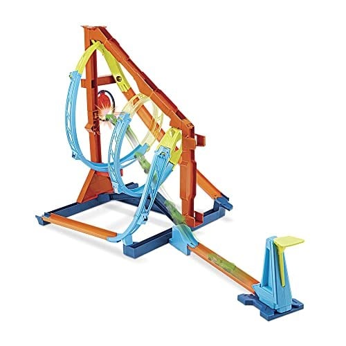 Hot Wheels Track Builder Spiral Dönüşlü Pist Oyun Seti, yaratıcı spiral pist yarışları, hedefi vurmanın 2 yolu, 1 adet Hot Wheels araç dahil, 6 yaş ve üzeri HDX79