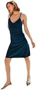 House of Silk Kadife Saran Slip Elbise Gece Mavisi L