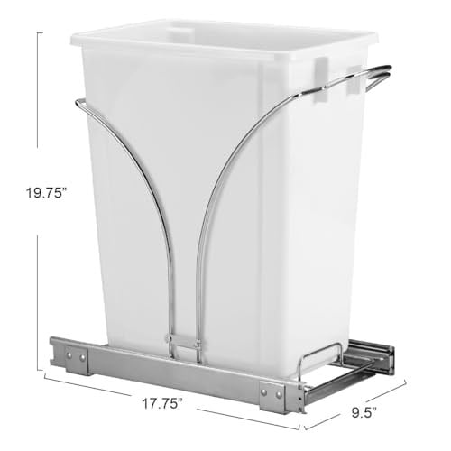 Household Essentials Glidez Krom Kaplama Çelik Çekme/Kaydırmalı Gizli Tekli 9 Galon Plastik Çöp Kovası Dolap Altı Kullanım için - Standart Boy Dolap,  - Seçenekler: 9 gallon, 5 gallon, 9 gallon double