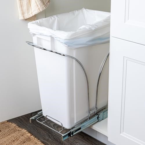 Household Essentials Glidez Krom Kaplama Çelik Çekme/Kaydırmalı Gizli Tekli 9 Galon Plastik Çöp Kovası Dolap Altı Kullanım için - Standart Boy Dolap,  - Seçenekler: 9 gallon, 5 gallon, 9 gallon double