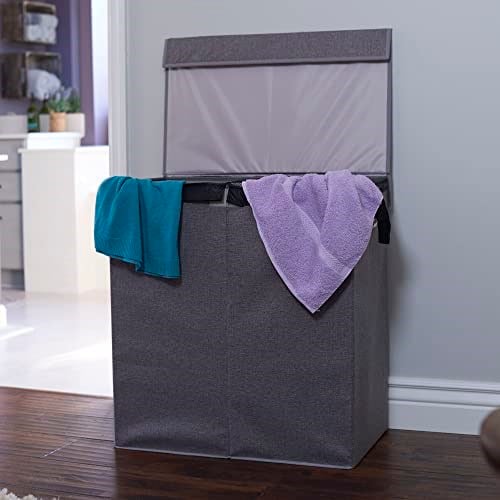 Household Essentials Hamper Çamaşır Servis Ekipmanı, Manyetik Kilitli, Çift, Gri - Seçenekler: Gri, Kahve Keten, Siyah