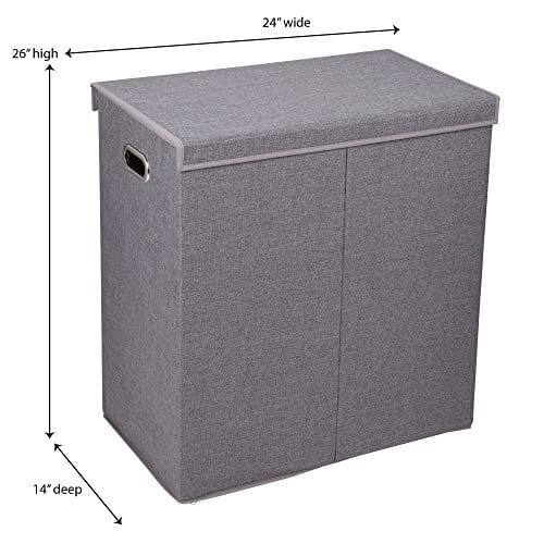 Household Essentials Hamper Çamaşır Servis Ekipmanı, Manyetik Kilitli, Çift, Gri - Seçenekler: Gri, Kahve Keten, Siyah