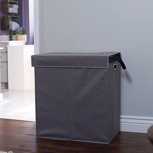 Household Essentials Hamper Çamaşır Servis Ekipmanı, Manyetik Kilitli, Çift, Gri - Seçenekler: Gri, Kahve Keten, Siyah