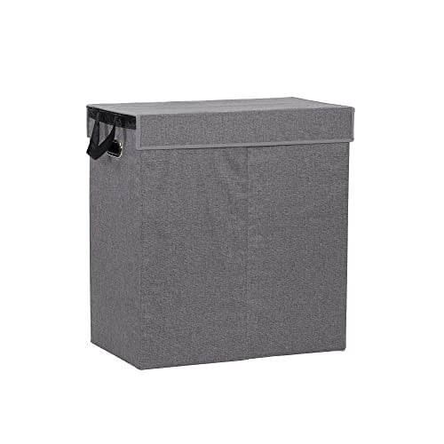 Household Essentials Hamper Çamaşır Servis Ekipmanı, Manyetik Kilitli, Çift, Gri - Seçenekler: Gri, Kahve Keten, Siyah