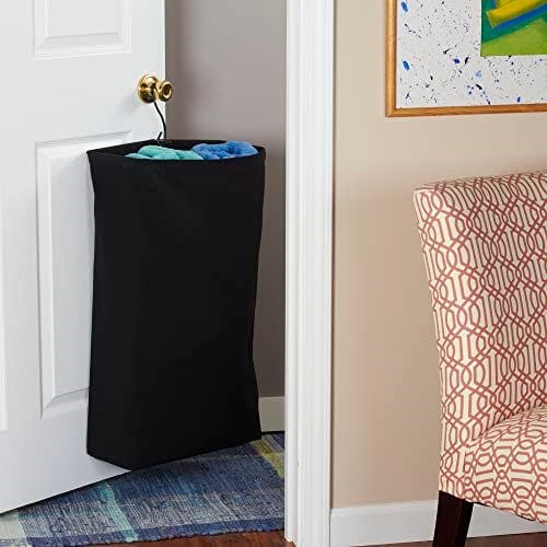 Household Essentials Hanging Cotton Canvas Laundry Hamper Bag, Black