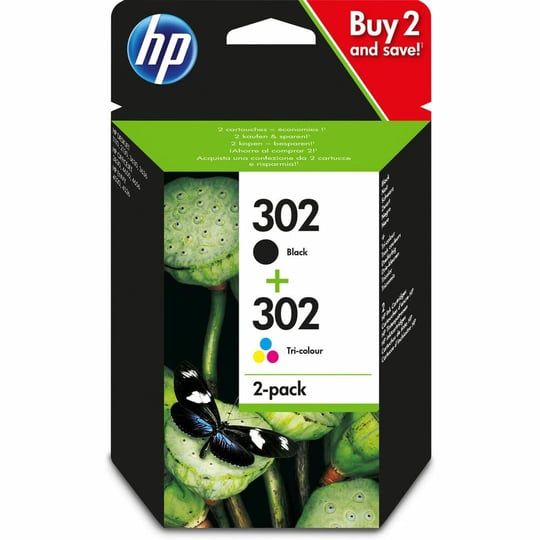 HP 302 2li Paket Siyah/Üç Renkli Orijinal Mürekkep Kartuşları Combo paketi Sayfa Verim B 190 / Tri 165 (P/N X4D37AE)