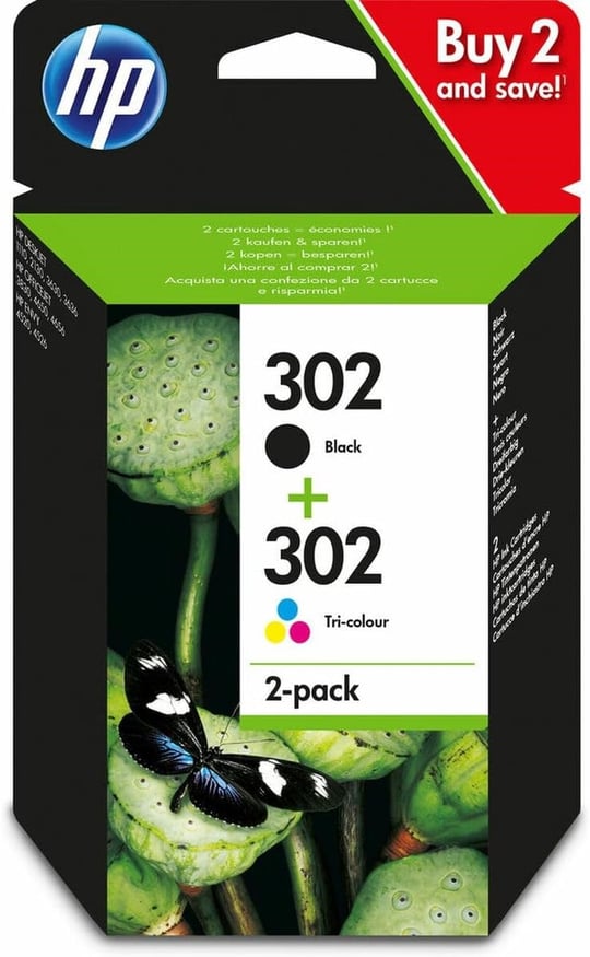 HP 302 2li Paket Siyah/Üç Renkli Orijinal Mürekkep Kartuşları Combo paketi Sayfa Verim B 190 / Tri 165 (P/N X4D37AE)
