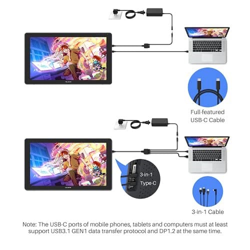 Huion Kamvas 24 Plus Grafik Tablet 23.8 inç Ekran ile Tam Lamine QD LCD Ekran 140% SRGB Android Desteği Pilsüz Stylus 8192 Kalem Basıncı