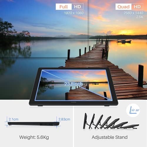 Huion Kamvas 24 Plus Grafik Tablet 23.8 inç Ekran ile Tam Lamine QD LCD Ekran 140% SRGB Android Desteği Pilsüz Stylus 8192 Kalem Basıncı