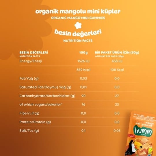 Humm Organic Organik Glutensiz Vegan Mangolu Mini Küpler - 30g