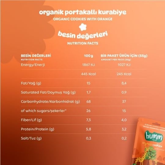 Humm Organic Organik Vegan Portakallı Kurabiye - 55g