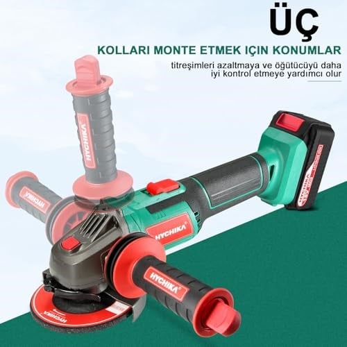 HYCHIKA akülü açılı taşlama makinesi 18 V, disk çapı 115 mm, rölanti devri: 8500 dev/dak, kesme diski akülü açılı taşlama makinesi, kesme ve taşlama için, kilitleme şalteri