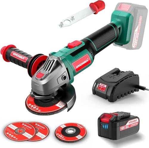 HYCHIKA akülü açılı taşlama makinesi 18 V, disk çapı 115 mm, rölanti devri: 8500 dev/dak, kesme diski akülü açılı taşlama makinesi, kesme ve taşlama için, kilitleme şalteri