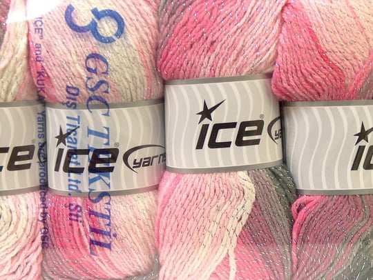 Ice Yarns 4x100gr. Magic Glitz Pembe, Beyaz, Leylak, Gri, Gümüş