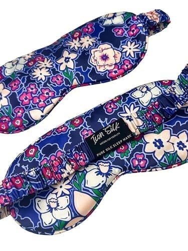 ICON SILK%100 Saf İpek Uyku Maskesi Göz Bandı (Çiçek Desenli)