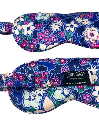 ICON SILK%100 Saf İpek Uyku Maskesi Göz Bandı (Çiçek Desenli)
