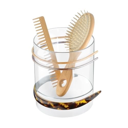 iDesign 69930 Netlik Saç Aksesuarı Düzenleyici, Plastik Banyo Saklama Kutusu, 2 Bölmeli, Şeffaf