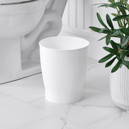 iDesign Banyo, Yatak Odası, Ev Ofis, Yurt için Kompakt Yuvarlak Plastik Çöp Kovası, 19,6 cm x 19,6 cm x 23,1 cm, Franklin Koleksiyonu, Beyaz