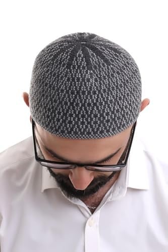 İhvan Online Açık Gri Kışlık Orlon Namaz Takkesi Baklava Desenli Takke