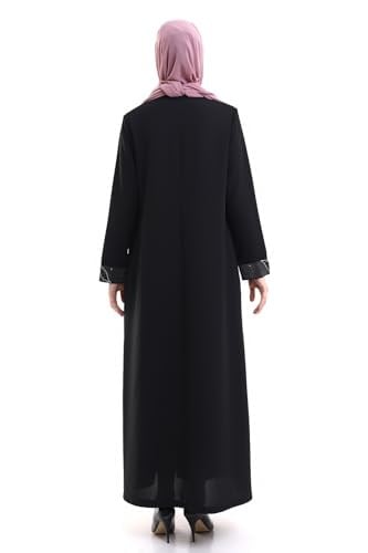 İhvan online Derin Store Yaka ve Kol Taşlı Tesettür Ferace 23300-23 Siyah Siyah 46