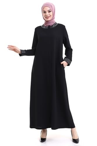 İhvan online Derin Store Yaka ve Kol Taşlı Tesettür Ferace 23300-23 Siyah Siyah 46